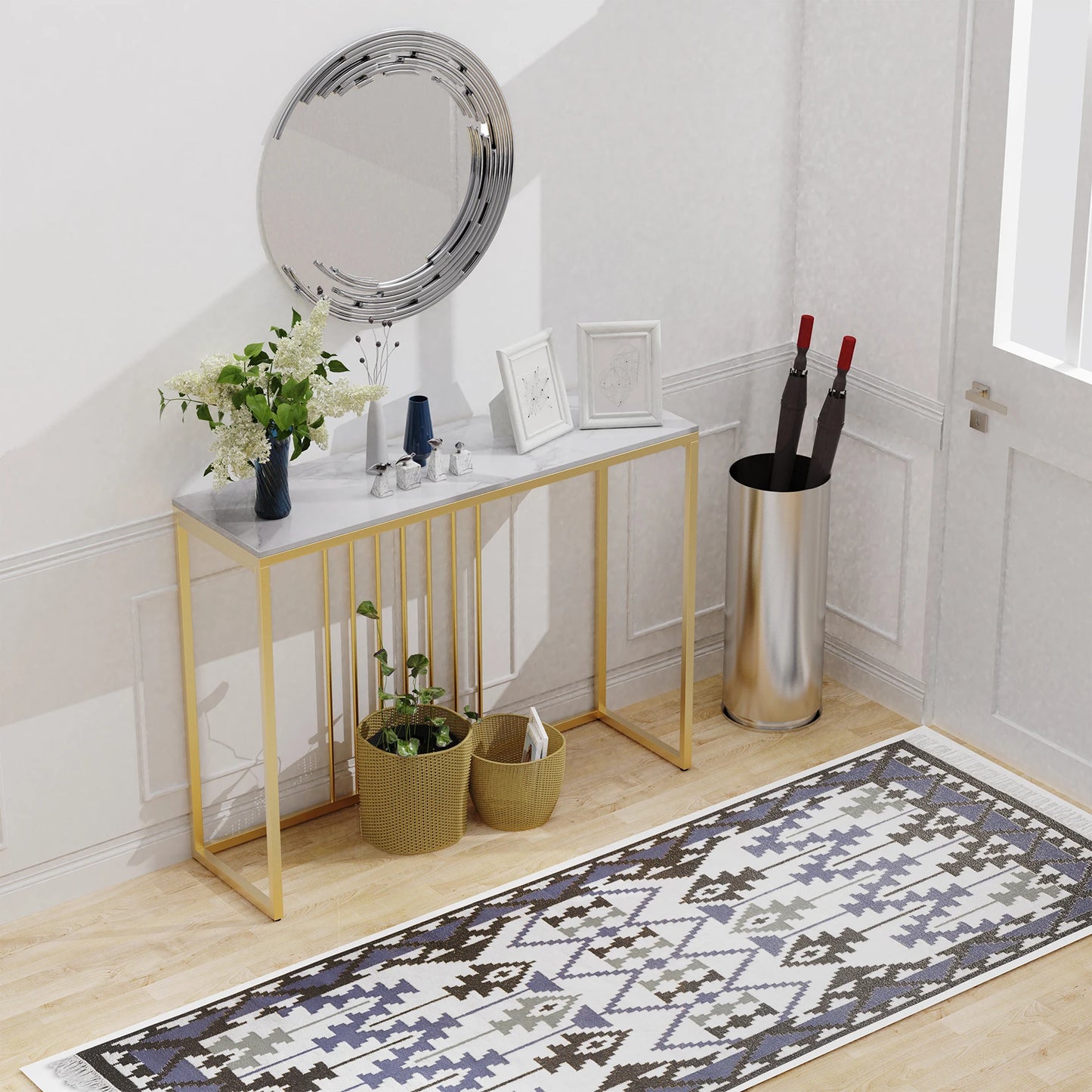 Modern Marble Console Table with Gold Metal Frame