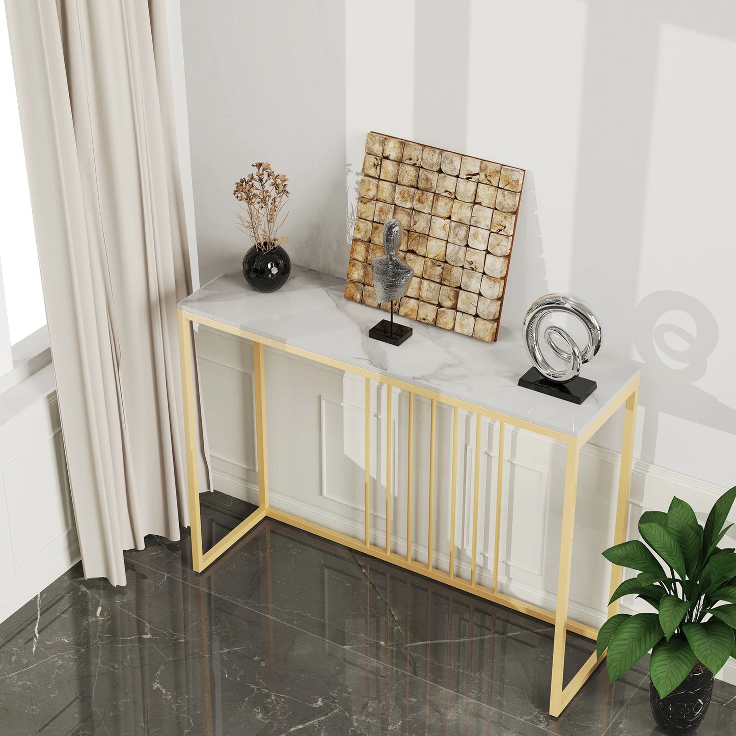 Modern Marble Console Table with Gold Metal Frame