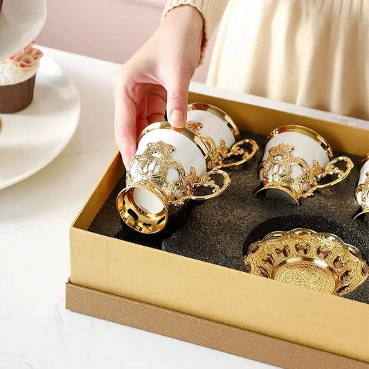 Low Cup European Style Gold Rim Set - Six Cups Gift Box