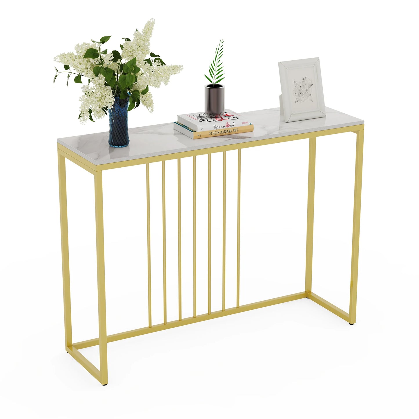 Modern Marble Console Table with Gold Metal Frame