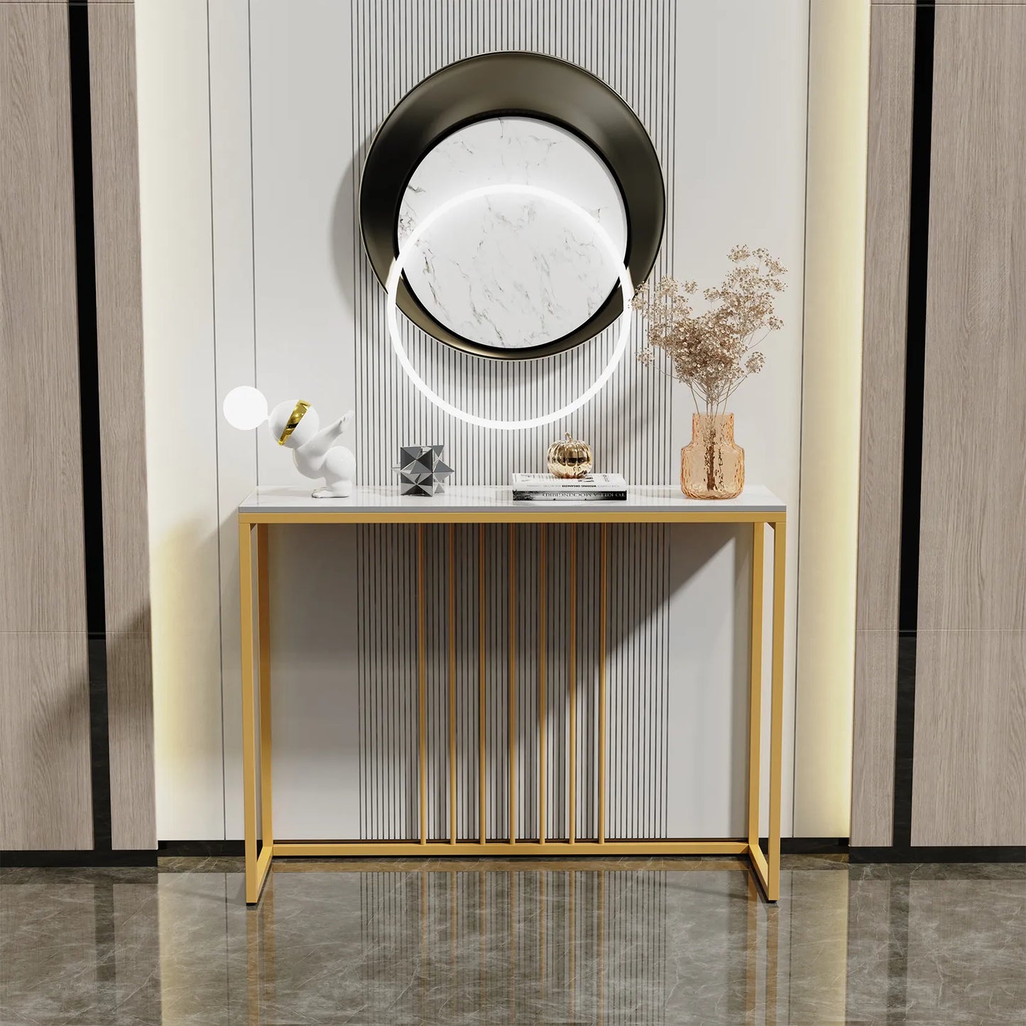 Modern Marble Console Table with Gold Metal Frame