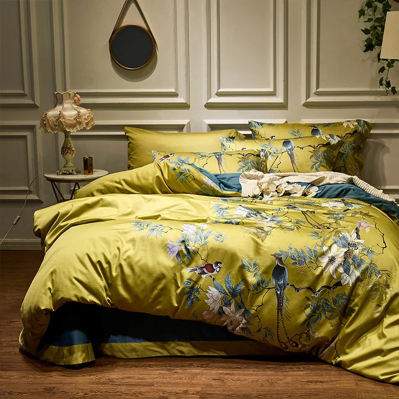 'Golden Aviary' Luxury Cotton Bedding Duvet Cover Set